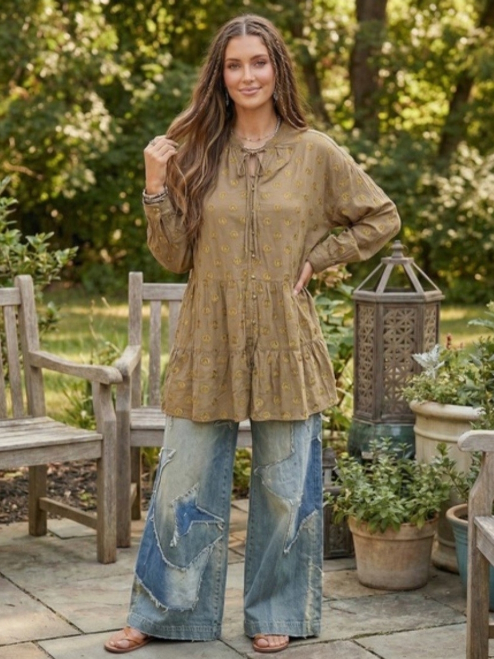 Olive Tie-Neck Mini Dress with Subtle Floral Detail